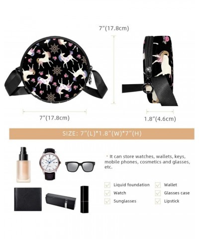 Unicorn with Florals Cute Crossbody Bag for Women Teen Girls Round Canvas Shoulder Bag Purse Tote Handbag Bag $12.38 Totes