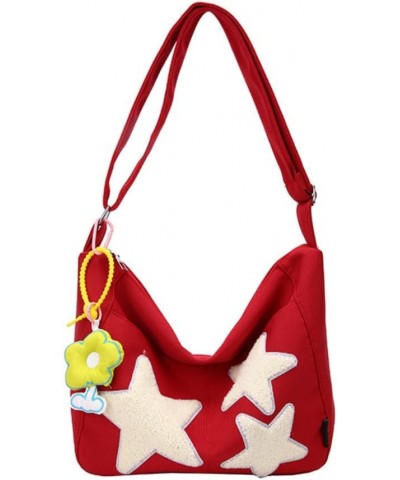 Kawaii Star Y2K Canvas Crossbody Bag for Teen Boy Girl Cute Novelty Shoulder Bag (Blue) Red $13.72 Crossbody Bags