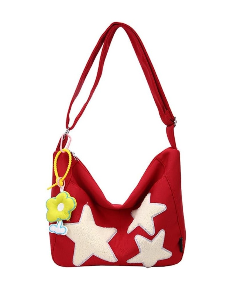 Kawaii Star Y2K Canvas Crossbody Bag for Teen Boy Girl Cute Novelty Shoulder Bag (Blue) Red $13.72 Crossbody Bags