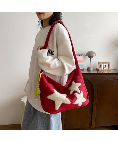 Kawaii Star Y2K Canvas Crossbody Bag for Teen Boy Girl Cute Novelty Shoulder Bag (Blue) Red $13.72 Crossbody Bags