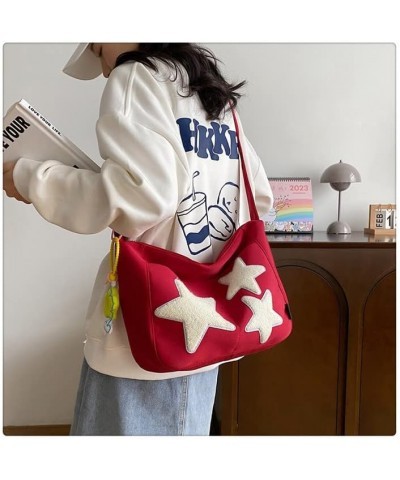 Kawaii Star Y2K Canvas Crossbody Bag for Teen Boy Girl Cute Novelty Shoulder Bag (Blue) Red $13.72 Crossbody Bags