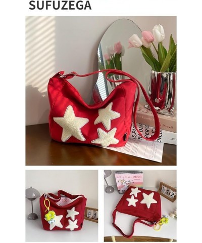 Kawaii Star Y2K Canvas Crossbody Bag for Teen Boy Girl Cute Novelty Shoulder Bag (Blue) Red $13.72 Crossbody Bags