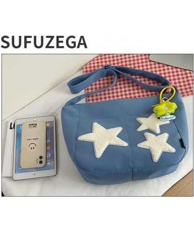 Kawaii Star Y2K Canvas Crossbody Bag for Teen Boy Girl Cute Novelty Shoulder Bag (Blue) Red $13.72 Crossbody Bags