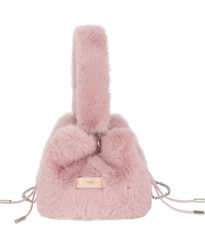 Women Faux Fur Winter Fashion Shoulder Bag Barrel Shape Drawstring Satchel Purse Bb-pink $19.13 Totes