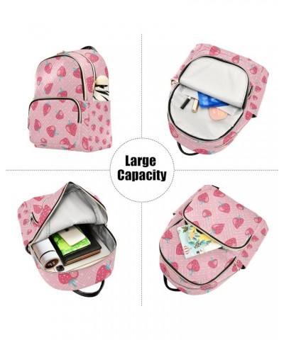 Women Backpack Blue Pink Strawberry Dot Anti-Theft Travel Backpack with Luggage Belt Lightweight Handbag Lady Purse Roomy Dou...