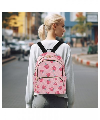 Women Backpack Blue Pink Strawberry Dot Anti-Theft Travel Backpack with Luggage Belt Lightweight Handbag Lady Purse Roomy Dou...