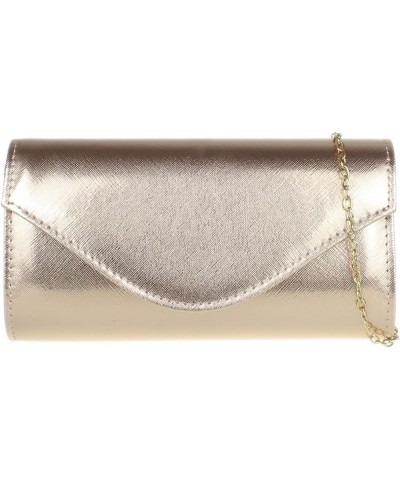 Womens Faux Leather Metallic Plain Clutch Bag Champagne $22.39 Clutches