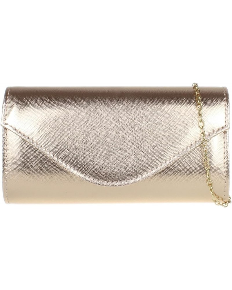 Womens Faux Leather Metallic Plain Clutch Bag Champagne $22.39 Clutches