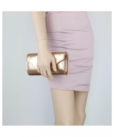 Womens Faux Leather Metallic Plain Clutch Bag Champagne $22.39 Clutches