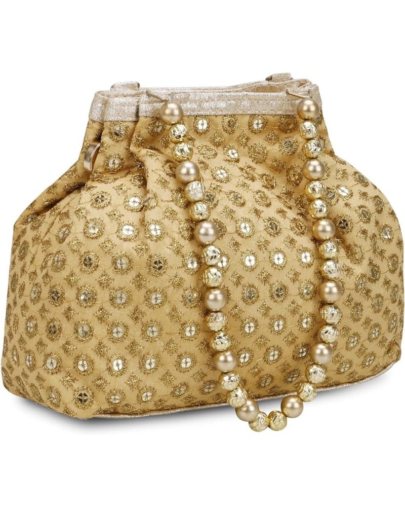 Fantastic Satin Indian Ethnic Potli Bag with Handicraft work Golden $11.12 Clutches