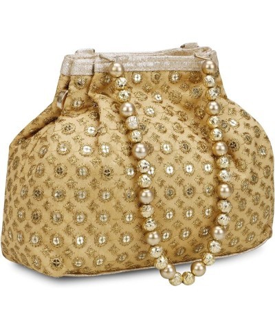 Fantastic Satin Indian Ethnic Potli Bag with Handicraft work Golden $11.12 Clutches