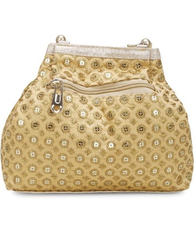 Fantastic Satin Indian Ethnic Potli Bag with Handicraft work Golden $11.12 Clutches