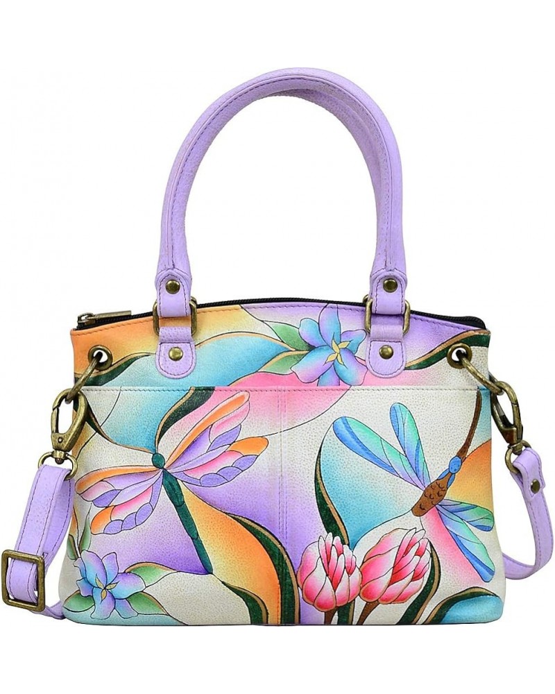 Women's Hand-Painted Genuine Leather Small Satchel Dragonfly Glass Painting $66.48 Crossbody Bags