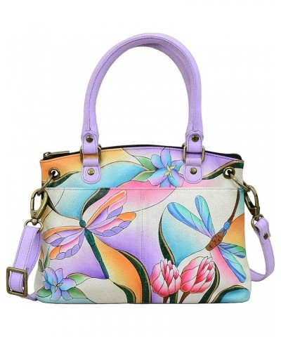 Women's Hand-Painted Genuine Leather Small Satchel Dragonfly Glass Painting $66.48 Crossbody Bags