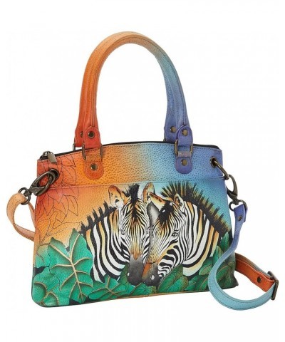 Women's Hand-Painted Genuine Leather Small Satchel Dragonfly Glass Painting $66.48 Crossbody Bags