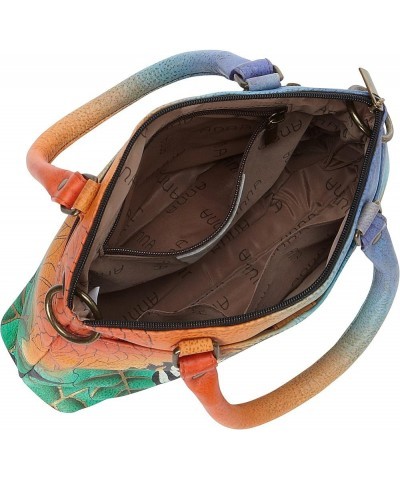 Women's Hand-Painted Genuine Leather Small Satchel Dragonfly Glass Painting $66.48 Crossbody Bags