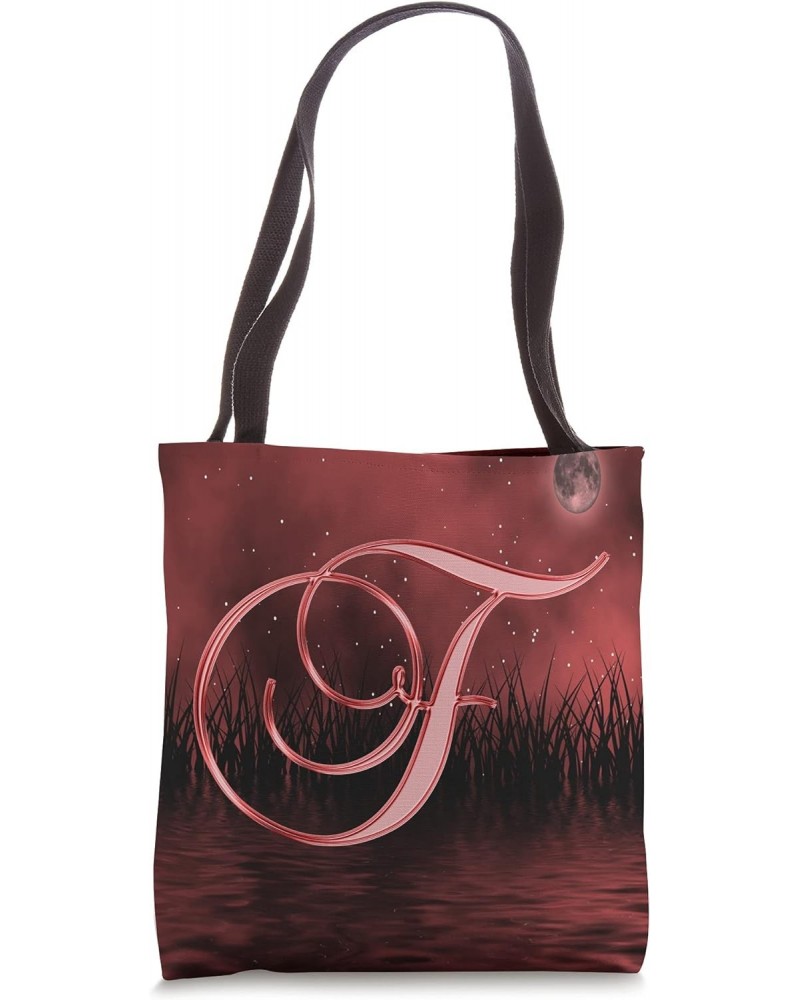 F Red Night Dark Moon Stars Water Sky Initial Letter Name Tote Bag $10.05 Totes