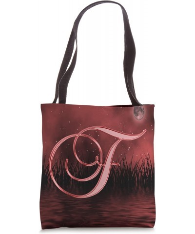 F Red Night Dark Moon Stars Water Sky Initial Letter Name Tote Bag $10.05 Totes