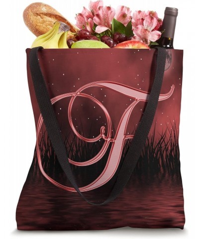 F Red Night Dark Moon Stars Water Sky Initial Letter Name Tote Bag $10.05 Totes