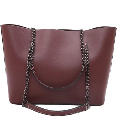 Chains Tote Bag for Women Solid Color Shoulder Bags Large Capacity Handbag Lady Handle Bags Female's Clutch (brown) Winered $...