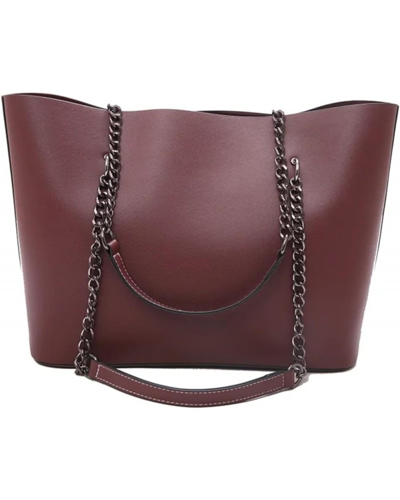 Chains Tote Bag for Women Solid Color Shoulder Bags Large Capacity Handbag Lady Handle Bags Female's Clutch (brown) Winered $...