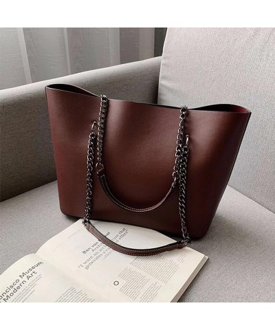 Chains Tote Bag for Women Solid Color Shoulder Bags Large Capacity Handbag Lady Handle Bags Female's Clutch (brown) Winered $...