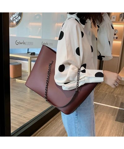 Chains Tote Bag for Women Solid Color Shoulder Bags Large Capacity Handbag Lady Handle Bags Female's Clutch (brown) Winered $...