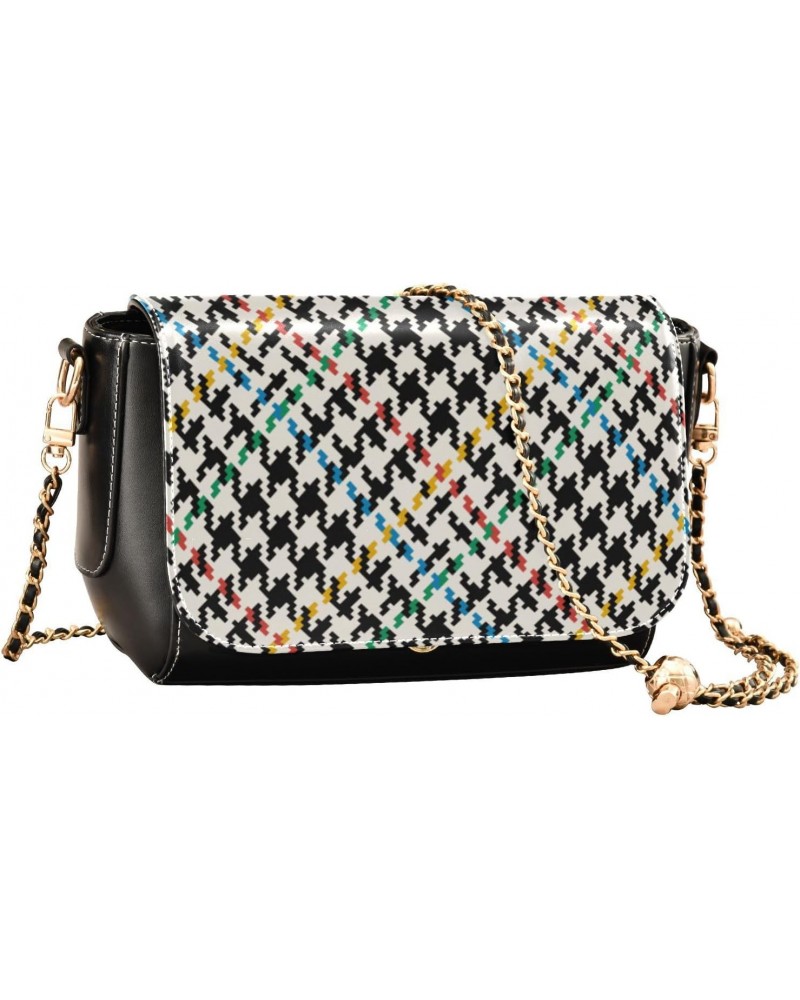 Crossbody Handbag Houndstooth Classic Black Rainbow PU Leather Shoulder Bag Sturdy Travel Pouch Compact Chic Bag for Women Ev...