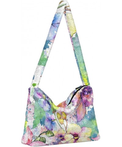 Spring Women Boho Handbag Watercolor Blossom Underarm Bag Tote Bag Shoulder Bag Crossbody Bag Fluffy Cell Phone Purse Lady Tr...