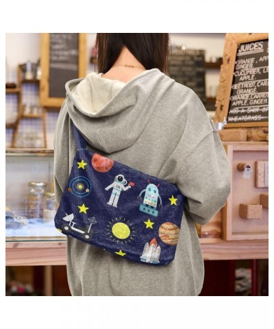 Women Boho Handbag Space Roket Robot Underarm Bag Tote Bag Shoulder Bag Crossbody Bag Fluffy Cell Phone Purse Patriot Lady Tr...