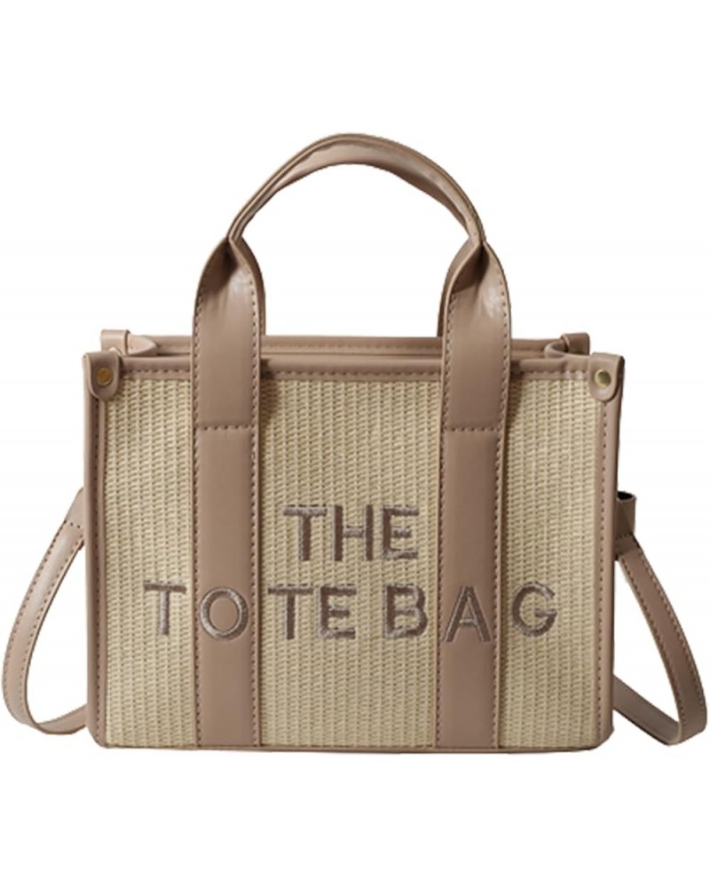 The Tote Bag for Women, Straw Tote Bag with Zipper Woven Beach Bag Top Handle Straw Handbag Purses for Travel B-khaki $23.00 ...