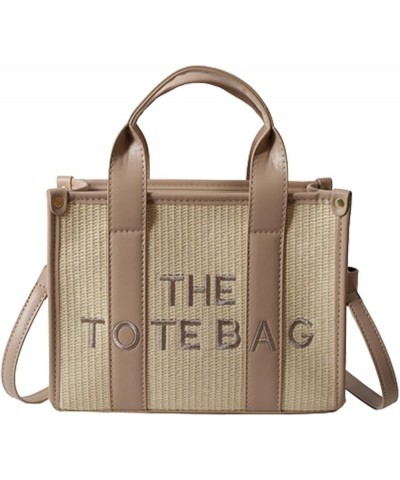 The Tote Bag for Women, Straw Tote Bag with Zipper Woven Beach Bag Top Handle Straw Handbag Purses for Travel B-khaki $23.00 ...