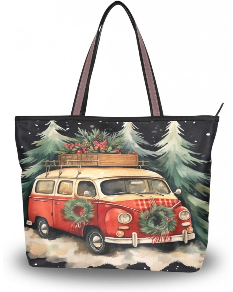 Women Tote Bags Christmas Tree Red Truck Top Handle Satchel Handbags Shoulder Bag for Shopping L 20847525 $12.59 Satchels