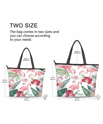 Womens Tote Bag, Flamingo Floral Tropical Palm Leaves Ladies Zip Shoulder Handbags $11.04 Shoulder Bags