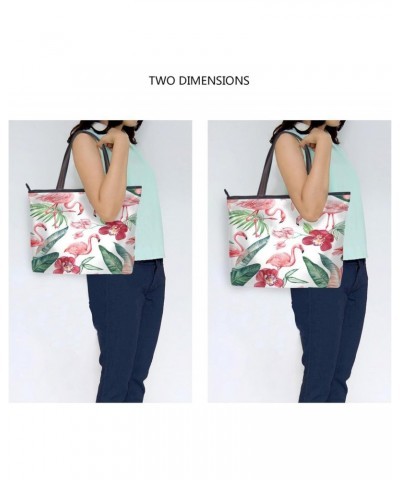 Womens Tote Bag, Flamingo Floral Tropical Palm Leaves Ladies Zip Shoulder Handbags $11.04 Shoulder Bags