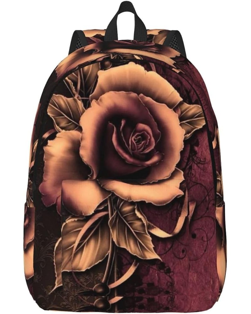 Gothic Rose Print Unisex Canvas Backpack Cute Backpack For Travel Sports Casual Aesthetic Backpack Black Medium $23.07 Backpacks