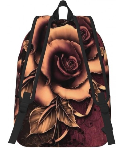 Gothic Rose Print Unisex Canvas Backpack Cute Backpack For Travel Sports Casual Aesthetic Backpack Black Medium $23.07 Backpacks