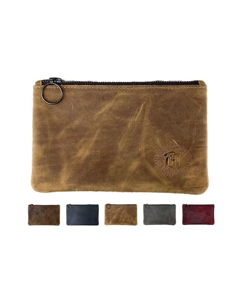 Leather Pouch with Zipper Tobacco Small $25.65 Travel Gear