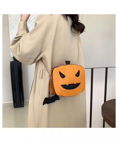 Women Shoulder Bag Shiny Sequin Halloween Pumpkin Crossbody Bags PU Leather Handbag Fanny Packs with Chain Strap Orange $18.6...