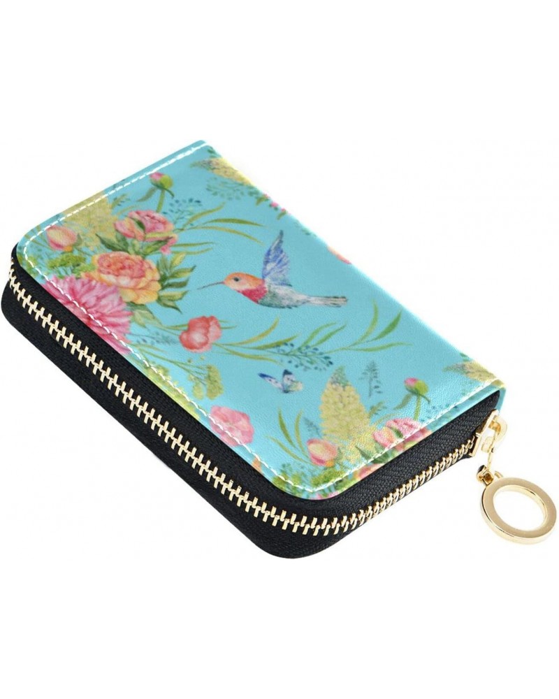 RFID Credit Card Holder Watercolor Bird Flower Leather With Zipper Card Case Wallet for Women Girls $11.01 Wallets