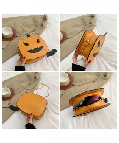 Women Shoulder Bag Shiny Sequin Halloween Pumpkin Crossbody Bags PU Leather Handbag Fanny Packs with Chain Strap Orange $18.6...