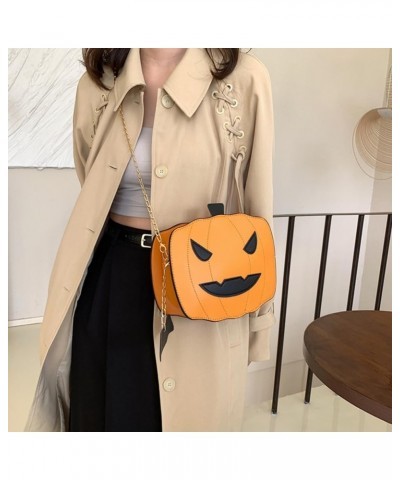 Women Shoulder Bag Shiny Sequin Halloween Pumpkin Crossbody Bags PU Leather Handbag Fanny Packs with Chain Strap Orange $18.6...