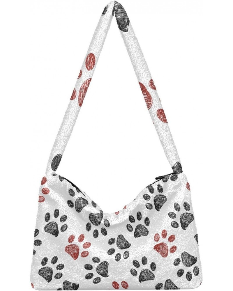 Doodle Paw Furry Tote Bag for Women Crossbody Bag Crossbody Tote Handbag with Zipper for Autumn Winter $10.91 Totes