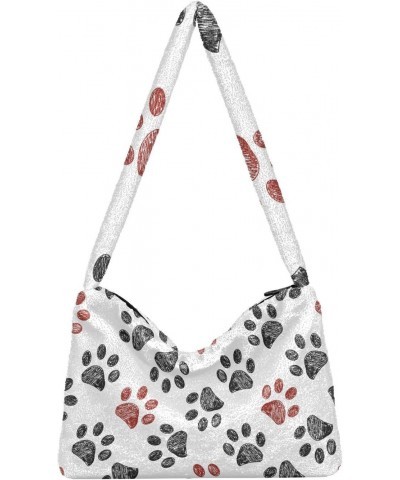 Doodle Paw Furry Tote Bag for Women Crossbody Bag Crossbody Tote Handbag with Zipper for Autumn Winter $10.91 Totes