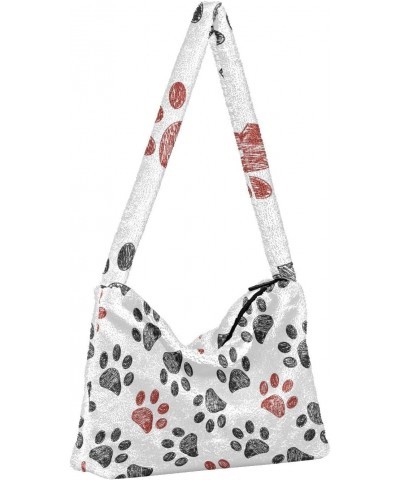 Doodle Paw Furry Tote Bag for Women Crossbody Bag Crossbody Tote Handbag with Zipper for Autumn Winter $10.91 Totes