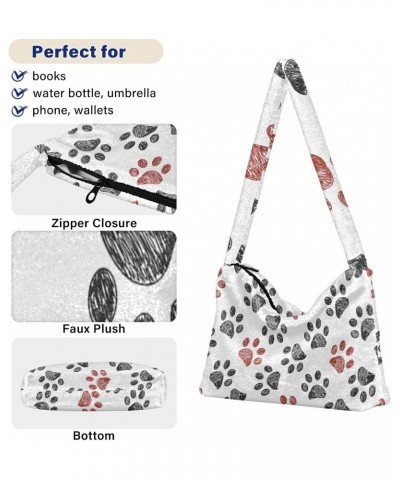 Doodle Paw Furry Tote Bag for Women Crossbody Bag Crossbody Tote Handbag with Zipper for Autumn Winter $10.91 Totes