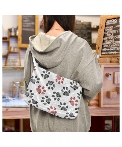 Doodle Paw Furry Tote Bag for Women Crossbody Bag Crossbody Tote Handbag with Zipper for Autumn Winter $10.91 Totes