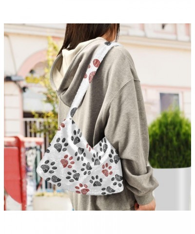 Doodle Paw Furry Tote Bag for Women Crossbody Bag Crossbody Tote Handbag with Zipper for Autumn Winter $10.91 Totes