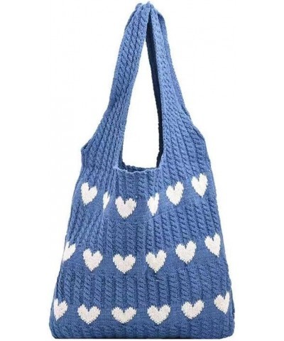 Crochet Tote Bag Cute Aesthetic Hobo Bag Hearts Pattern Knitted Shoulder Bag Hollow Beach Bag for Women A03-blue $22.86 Totes