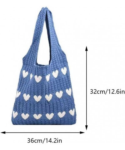 Crochet Tote Bag Cute Aesthetic Hobo Bag Hearts Pattern Knitted Shoulder Bag Hollow Beach Bag for Women A03-blue $22.86 Totes